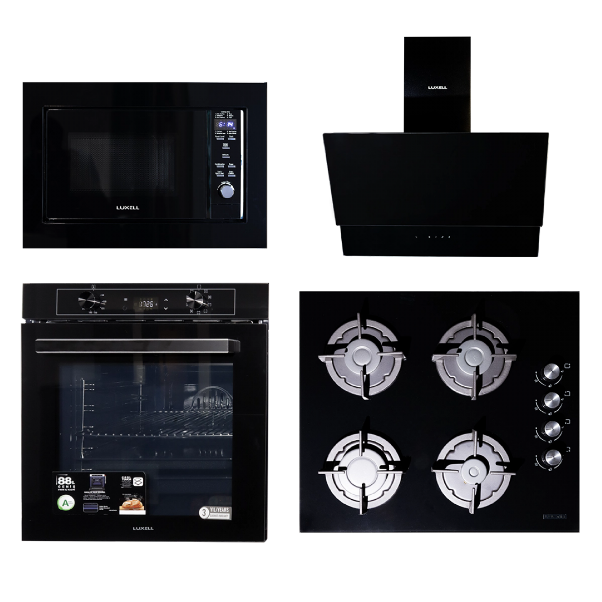 Luxell 60CM Glass Set With 25L Microwave & 88LT Digital Oven