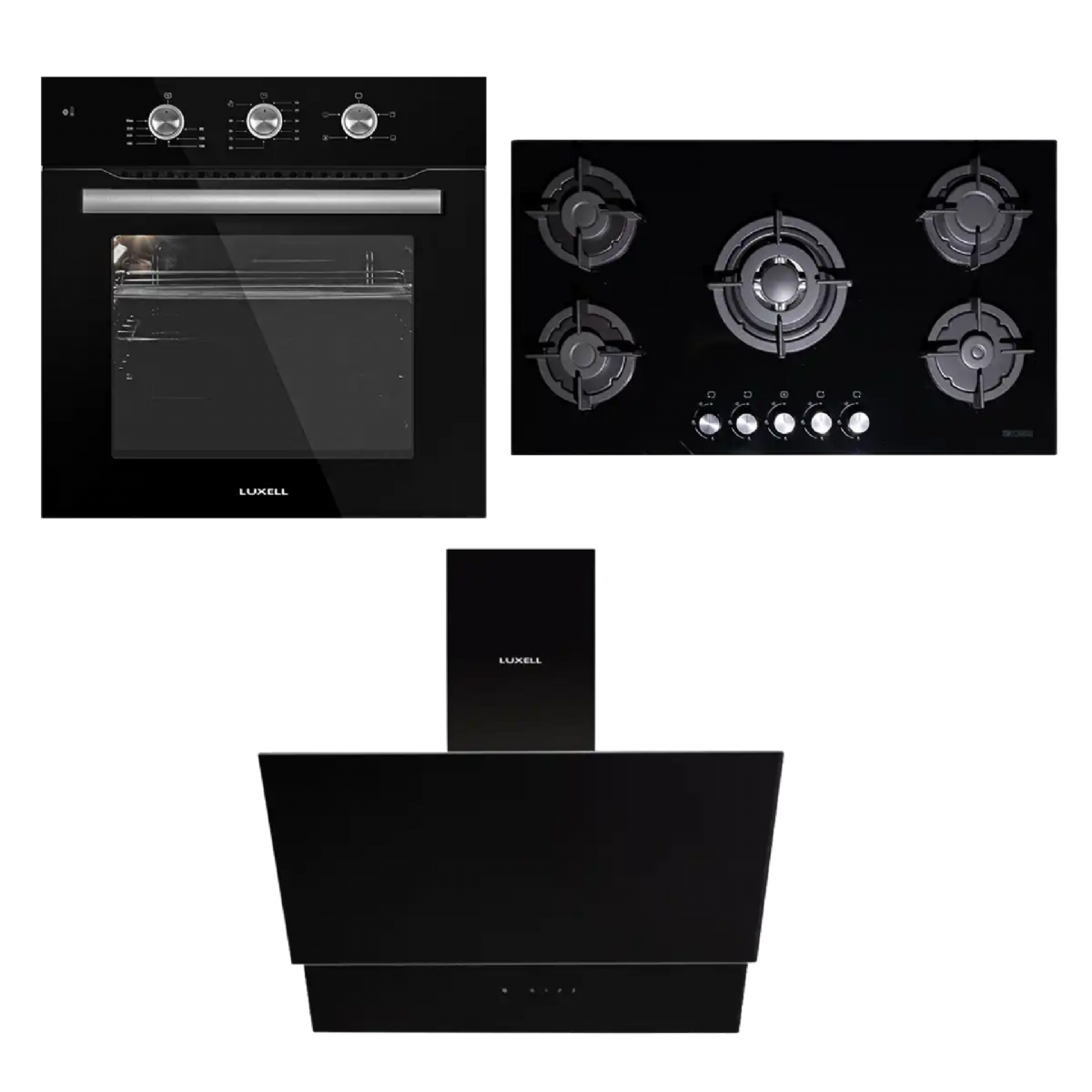 Luxell 90CM Set: 90CM Hob,Extractor,Manual Oven