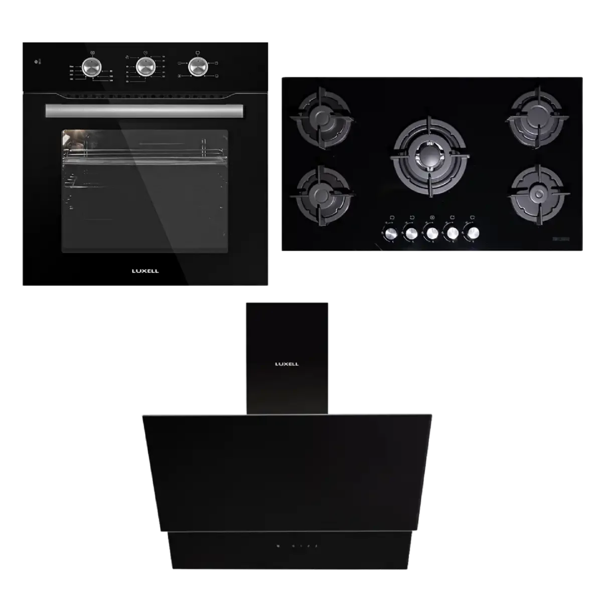 Luxell 90CM Set: 90CM Hob,Extractor,Manual Oven