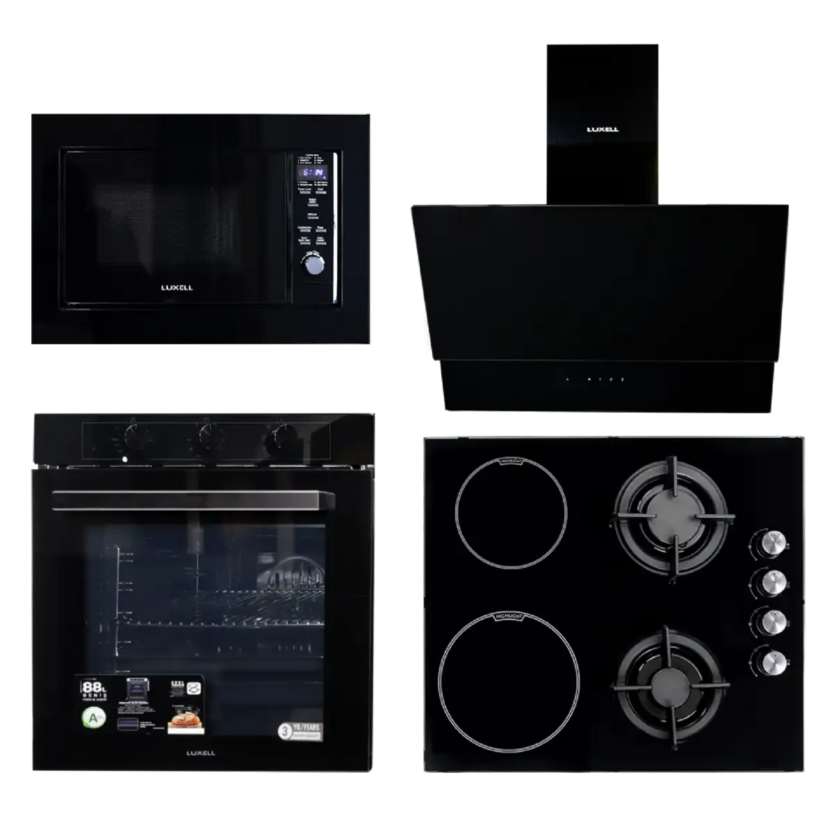 Luxell 60CM 4 Set: 2x2 Hob With 88L Manual Oven