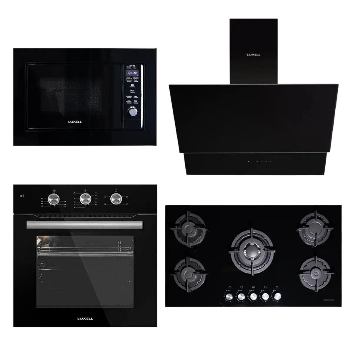 Luxell 90CM 4 Set: Hob, Microwave, Extractor, Oven